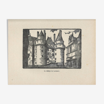 Gravure-années 1930-J Druet - Le château de Langeais