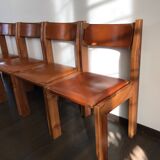 Set of 4 elm chairs and leather, 80s