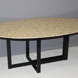 Design table in granite and black laqué steel around 1980