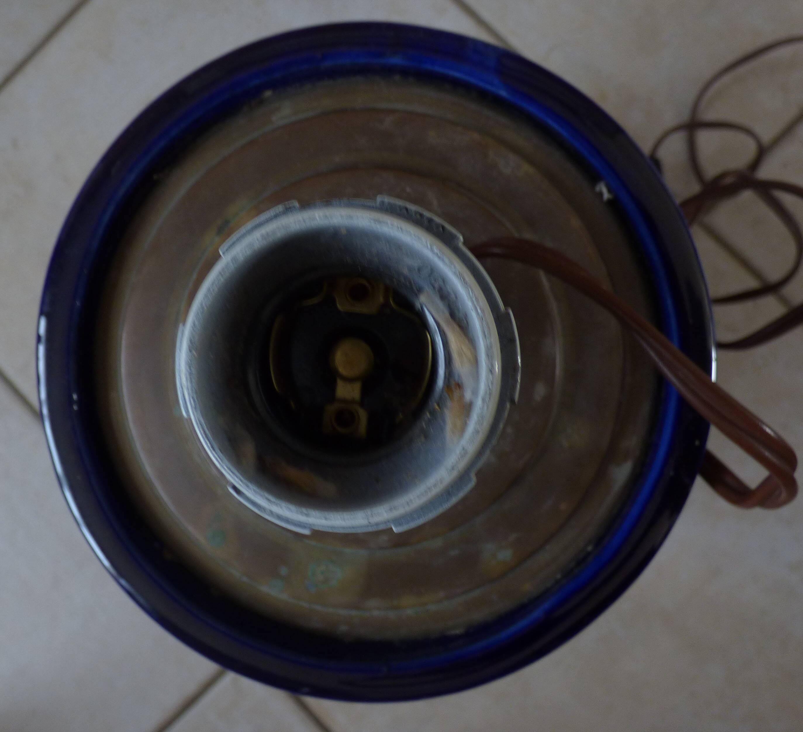 Large blue earthenware lamp base signed ST Clément France Plume 815-2 – Excellent condition