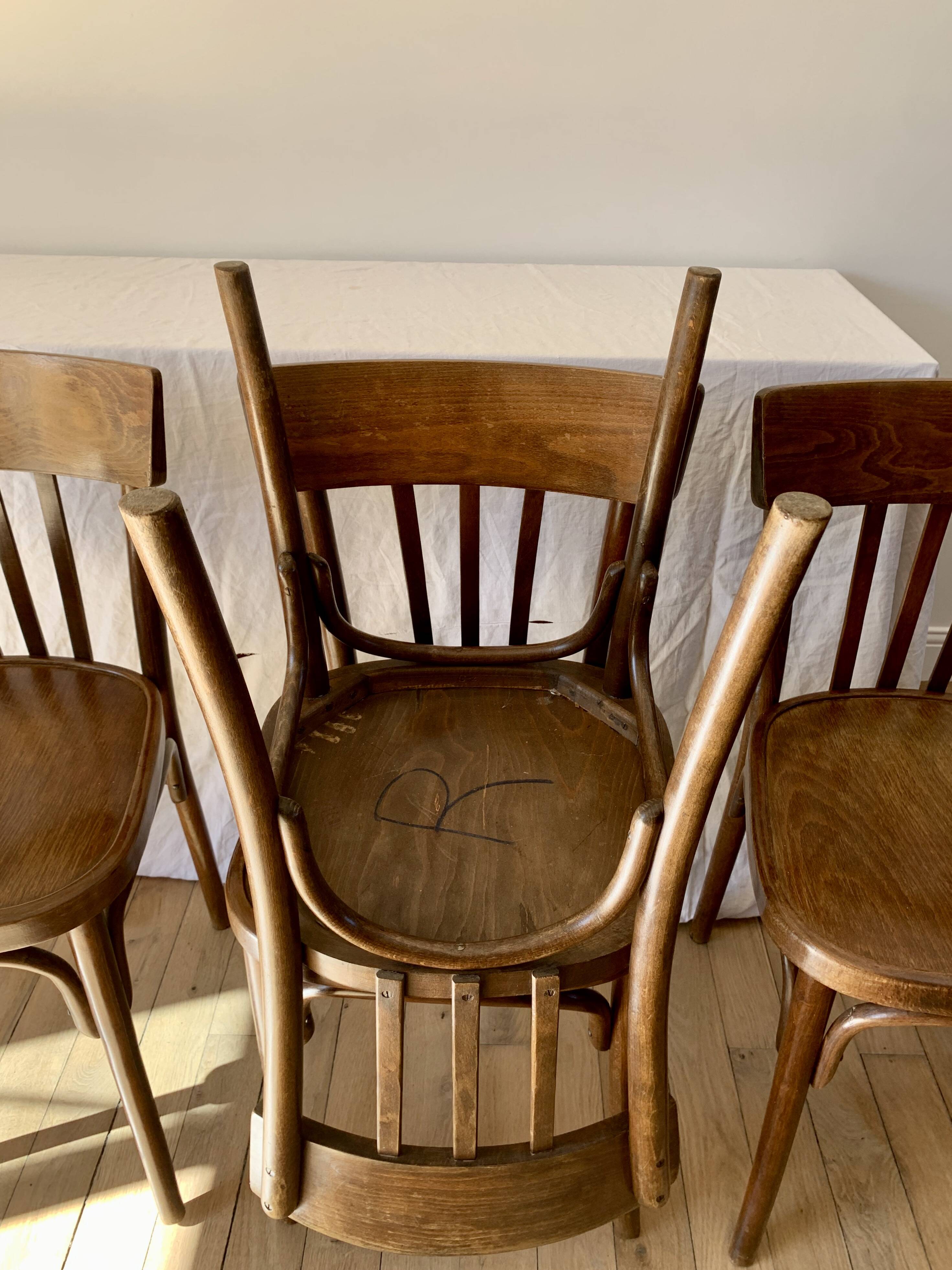 set of 6 bentwood bistro chairs from the 1950s