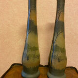 Pair of frosted glass vases, lake scene