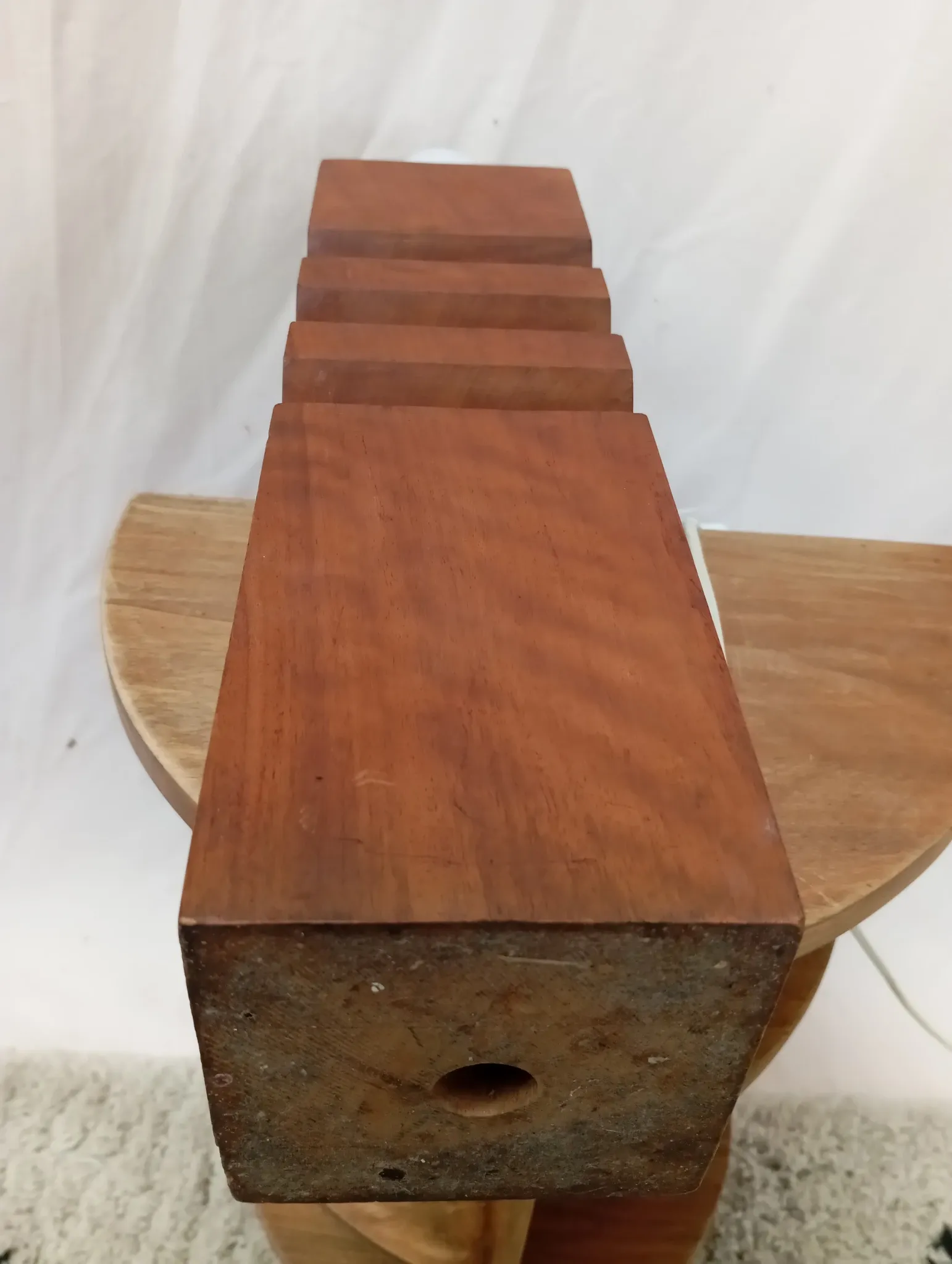 1970s lamp, solid mahogany, graphic design