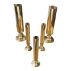 Set of candlesticks and tubular vases in solid brass.