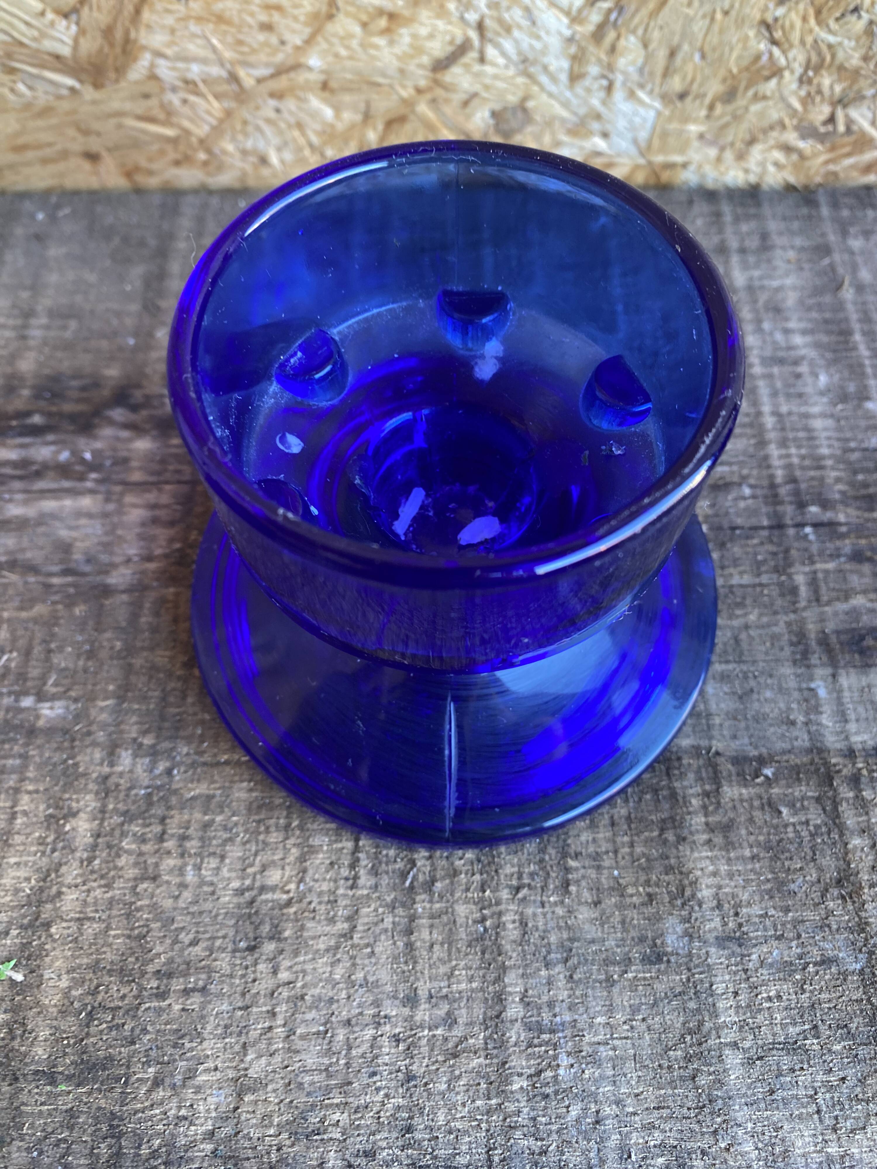 Pair of Vintage Cobalt Blue Moulded Glass Candle Holders #D991