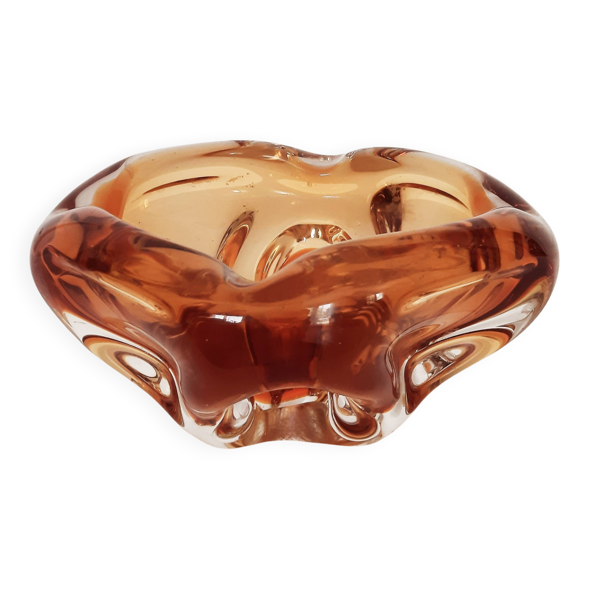 Ashtray, Amber Murano glass pocket emptier from the 60s-70s
