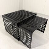 Black perforated steel nesting tables Italy 1980’s