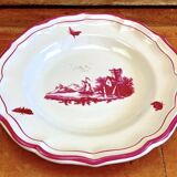 6 anciennes assiettes creuses à soupe Gien paysage rose 1938/1960