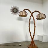 Old bamboo and rattan floor lamp design 60s Louis Sognot vintage lamp