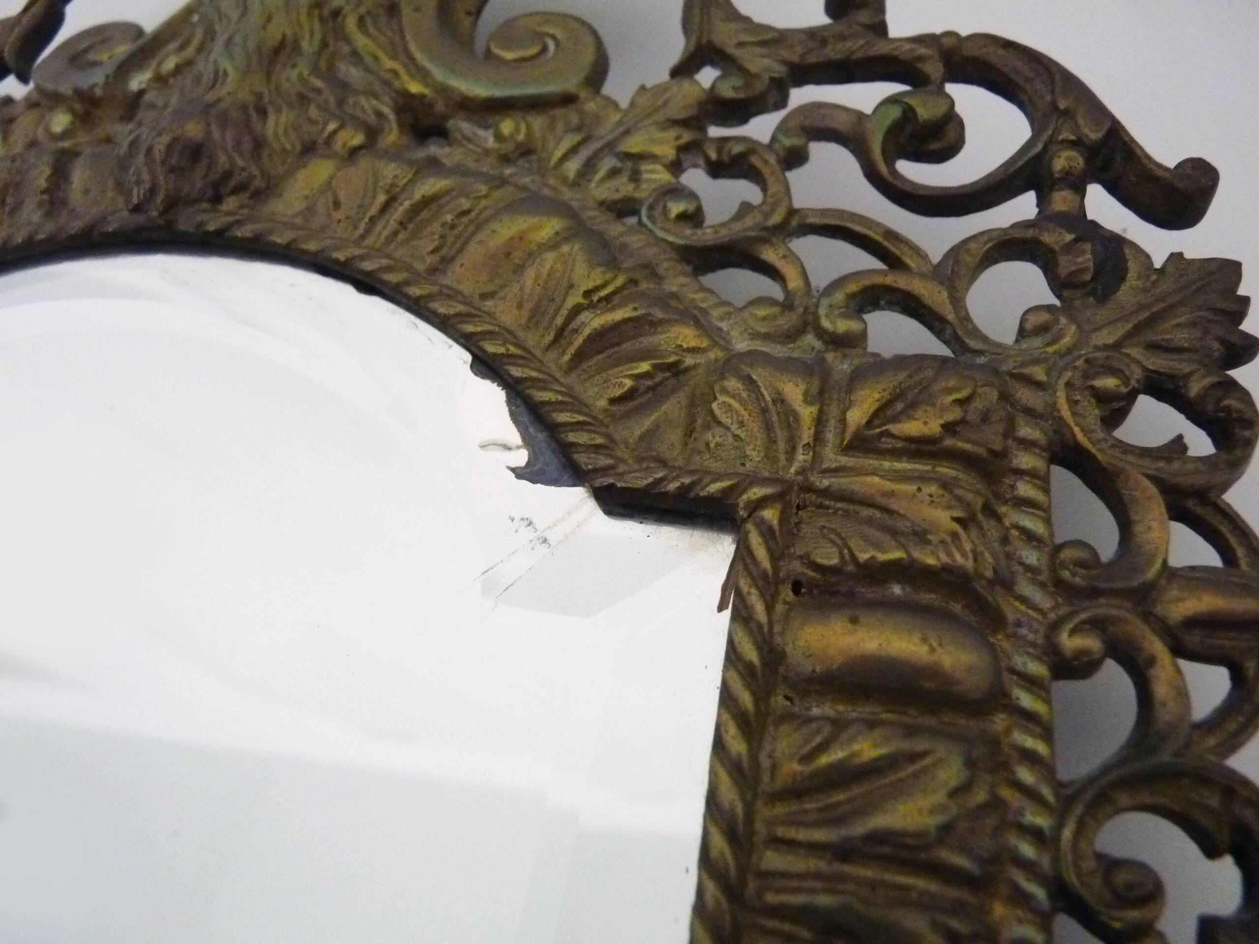 Pair of 3-light beveled mirror wall lights in Napoleon style, gilded bronze