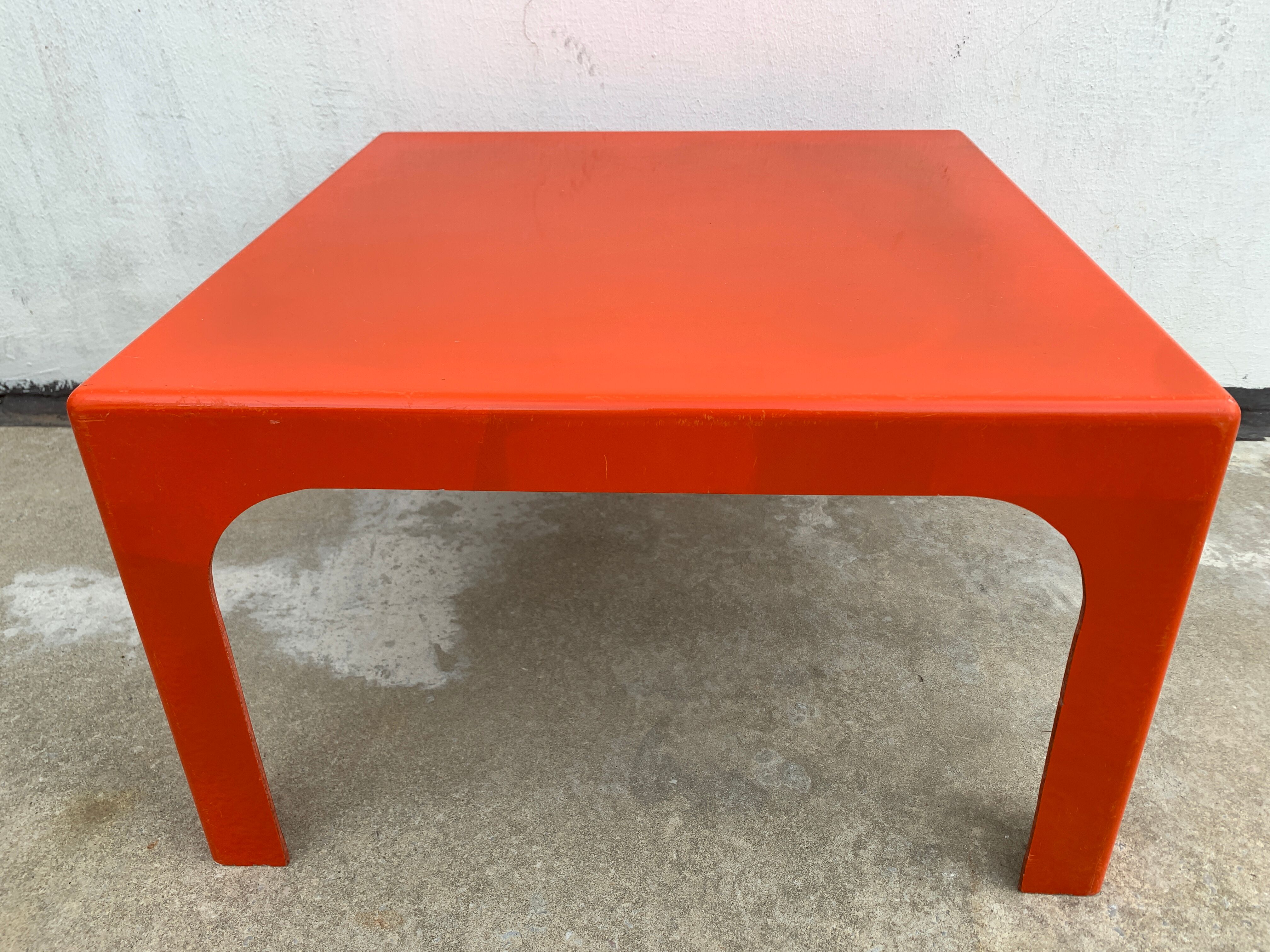 Square orange fiberglass coffee table