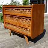 Wooden and rattan chest of drawers