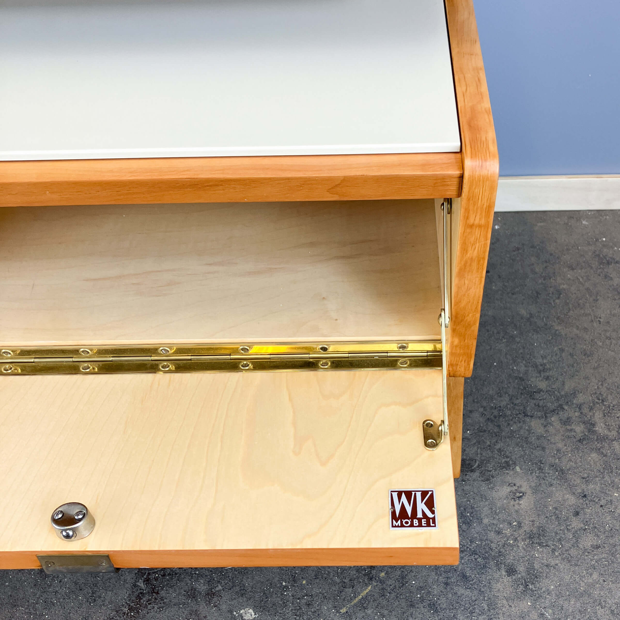 Small chest of drawers by WK Möbel with black and white glass top, pear wood, 1950s