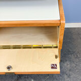 Small chest of drawers by WK Möbel with black and white glass top, pear wood, 1950s