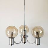 Lustre trois branches, en chrome et globes en verre fumé, Design, 1970