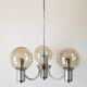 Three-branched chandelier, in chrome and smoked glass globes, Design, 1970