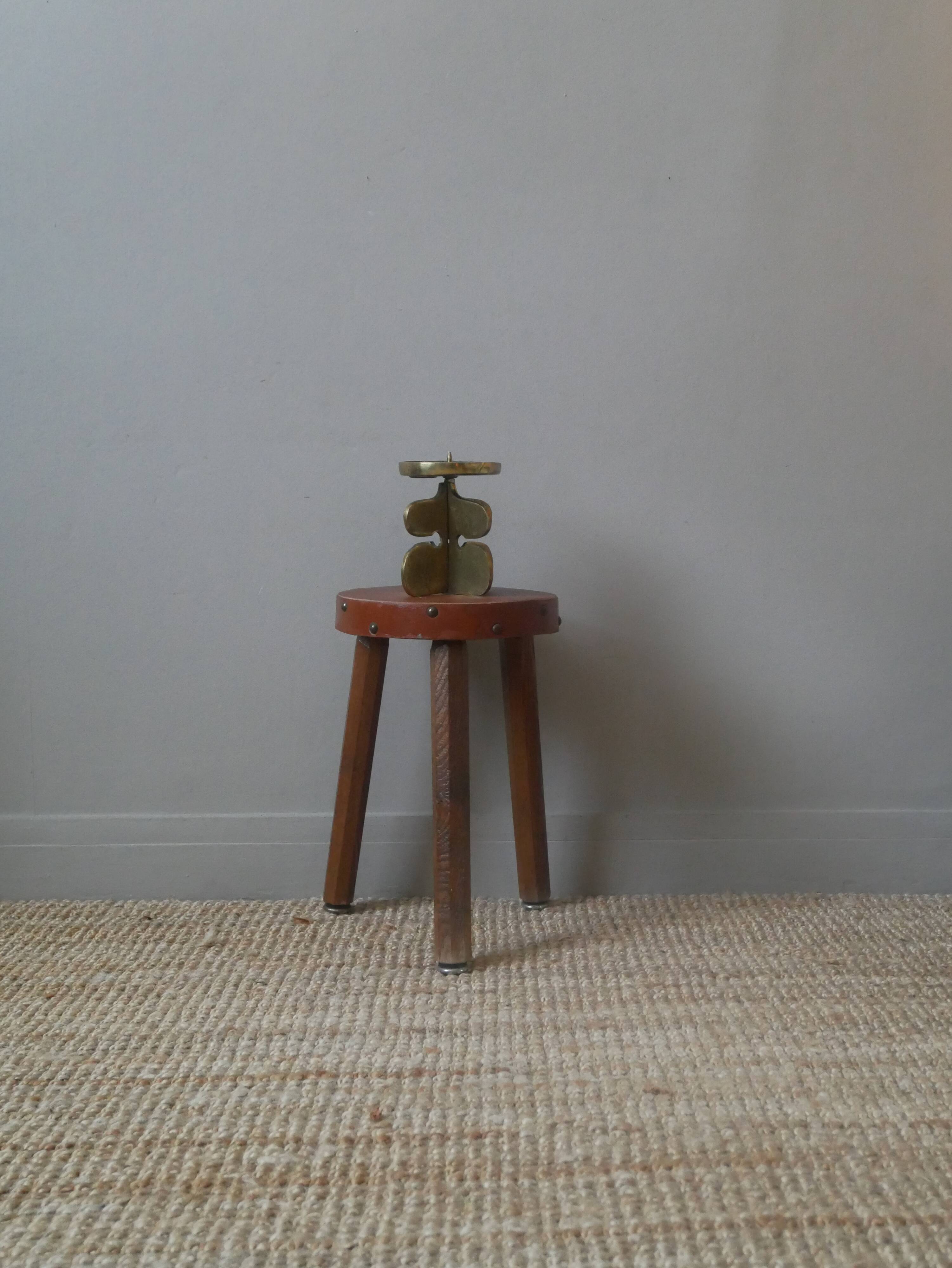 Brutalist brass candle holder, golden metal chandelier, vintage Scandinavian design.