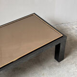 Large Belgochrom coffee table in gold and smoked glass.