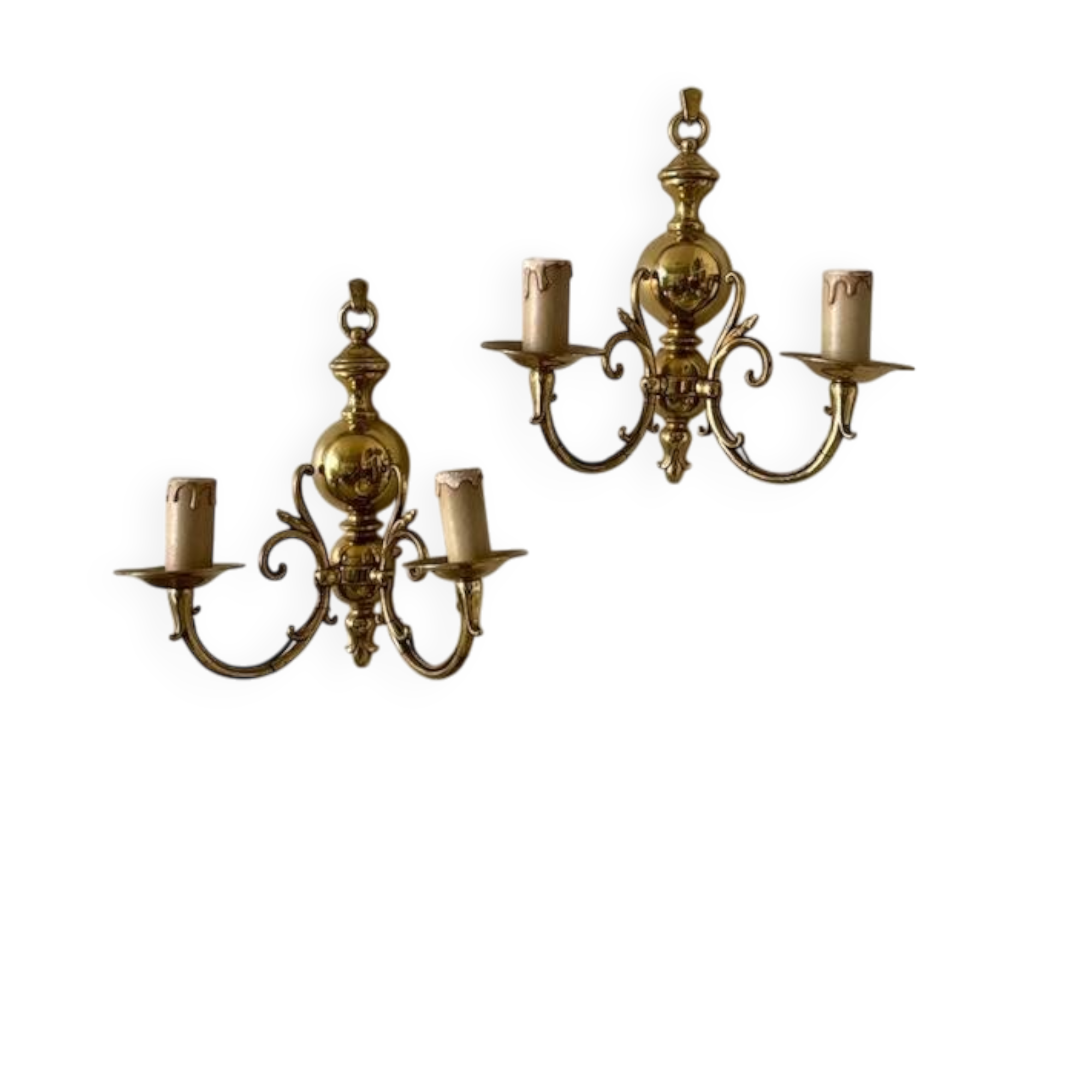 2 appliques murales 2 feux en laiton doré