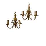 2 appliques murales 2 feux en laiton doré