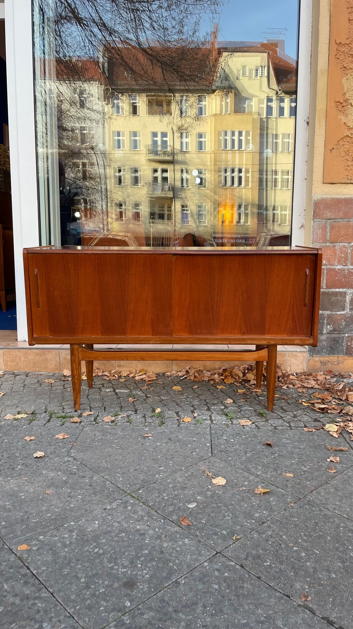 Sideboard two sliding teak doors 60s