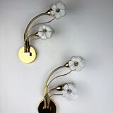 Pair of hibiscus floral sconces, Murano glass, Italy, circa 1970s