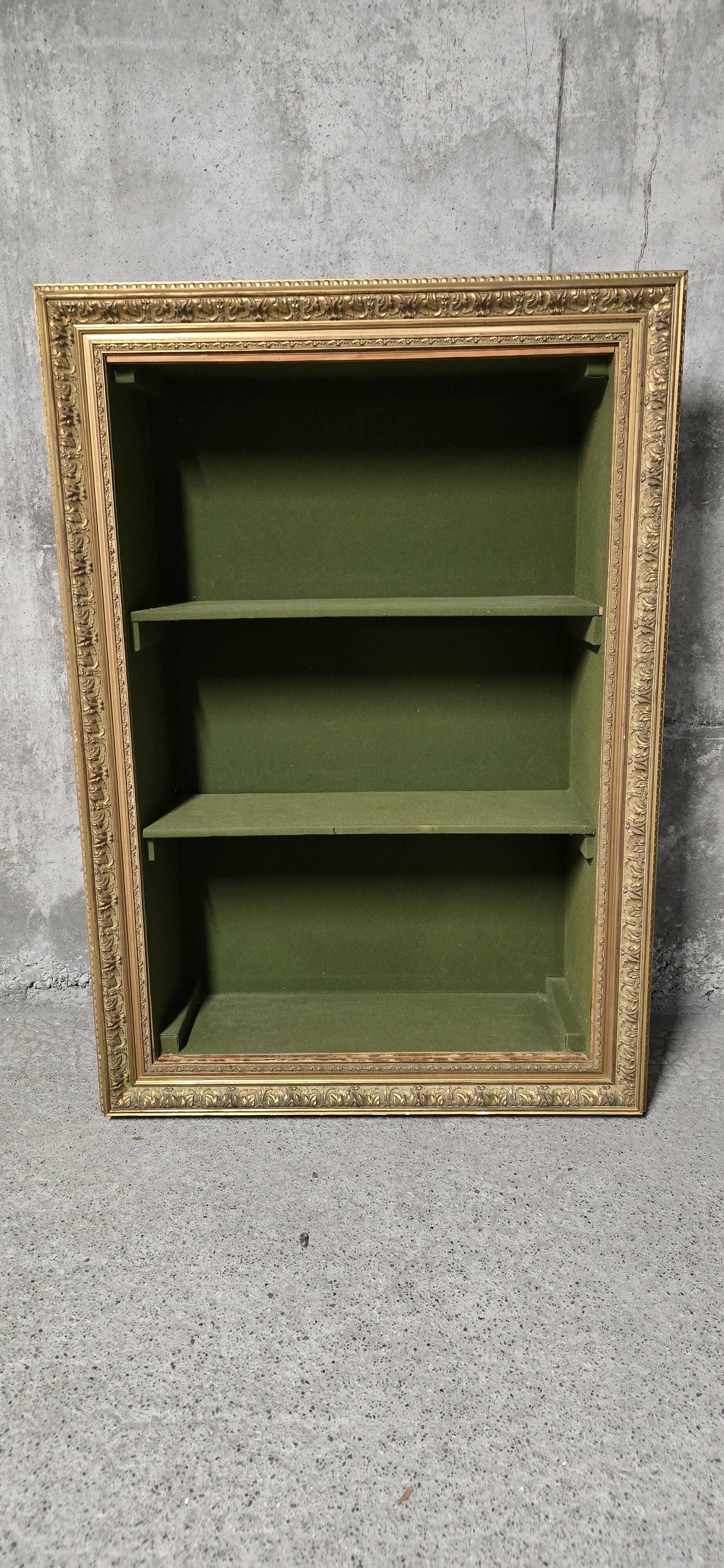 Vintage wall shelf with moulded gold frame – 74 × 106 cm