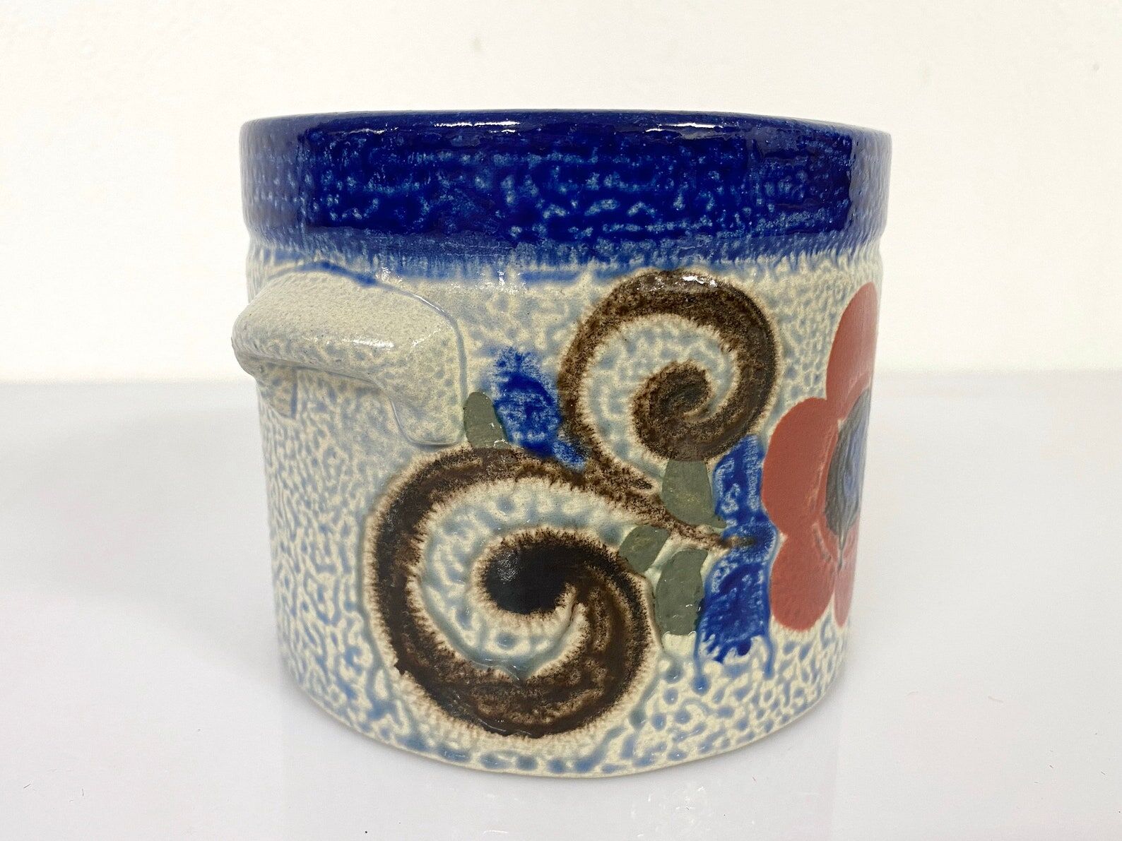 Jardinière en céramique Vintage Knodgen 5260, bleue avec fleurs