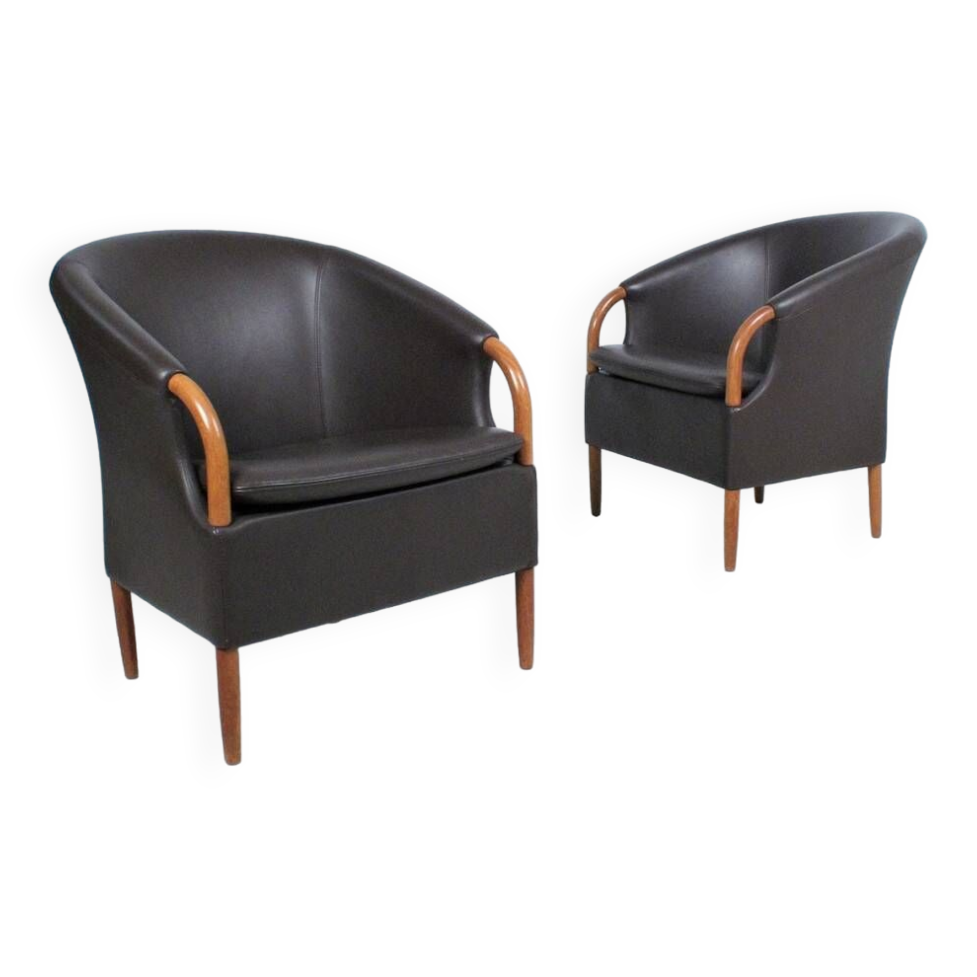 Pair of vintage Scandinavian armchairs brown leather opus 1982 suede