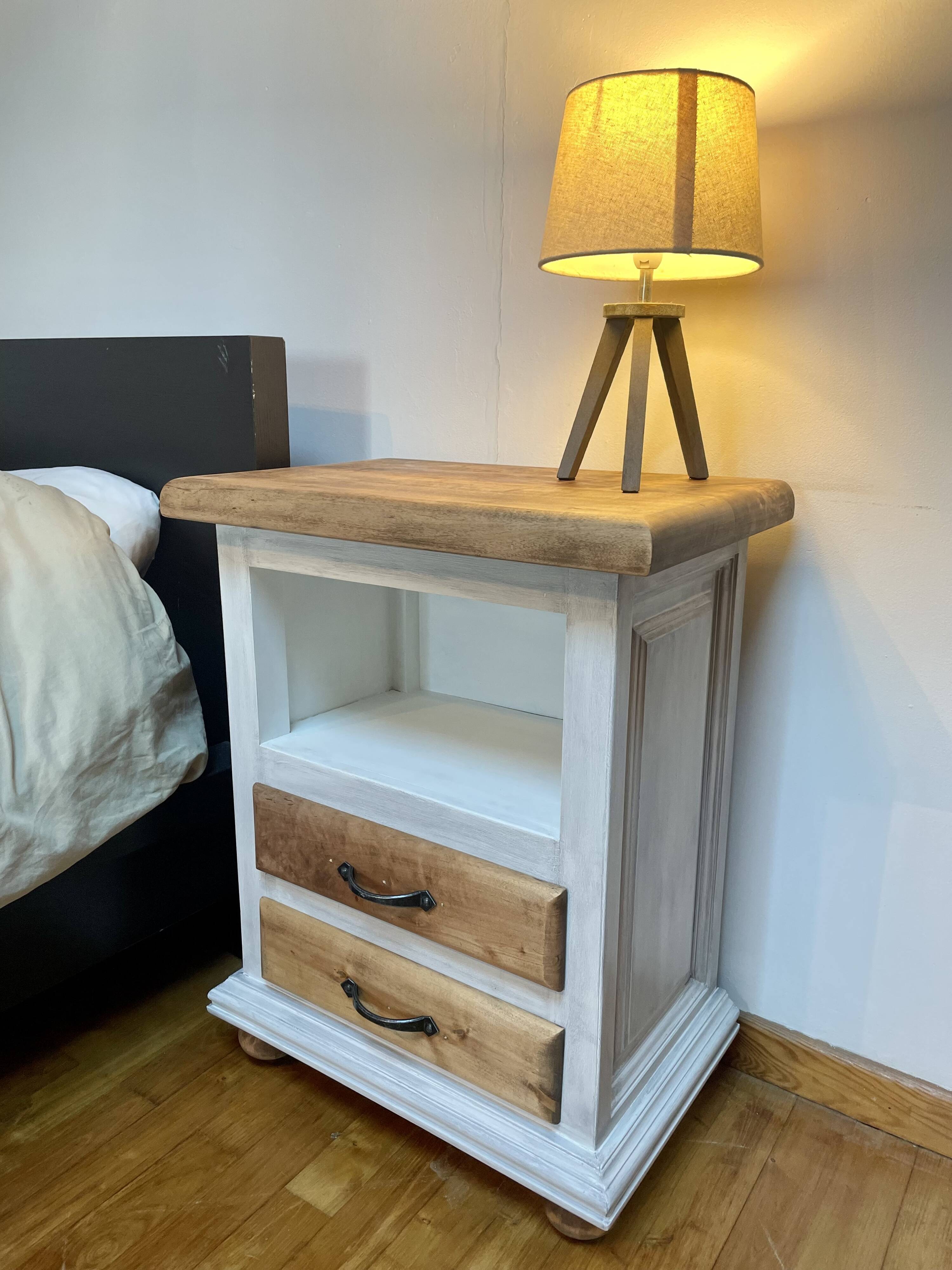 Bedside table with 2 drawers in patinated oak