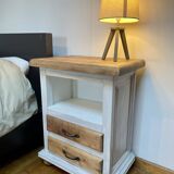 Bedside table with 2 drawers in patinated oak