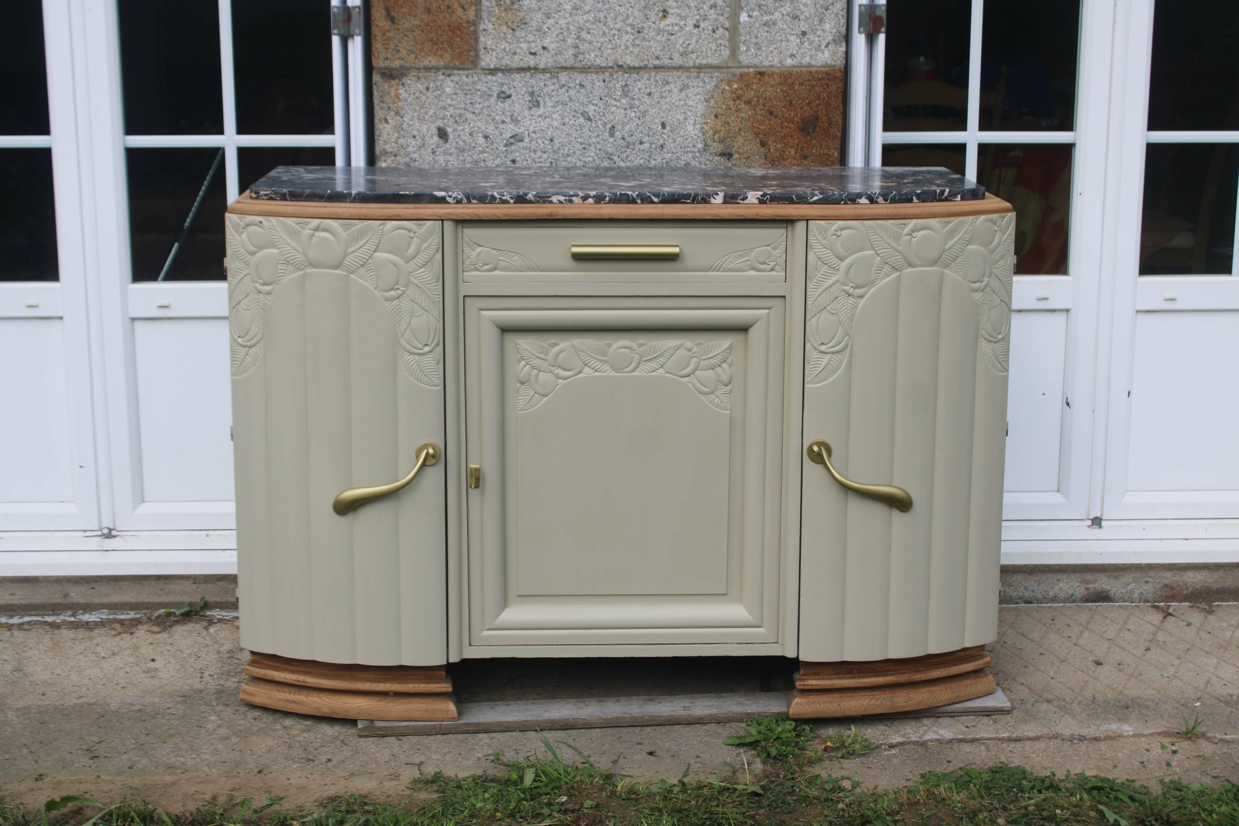 Art Deco sideboard in renovated solid oak – marble top
