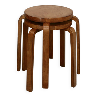 Pair of Alvar Aalto style stools. Wood, circa 1970
