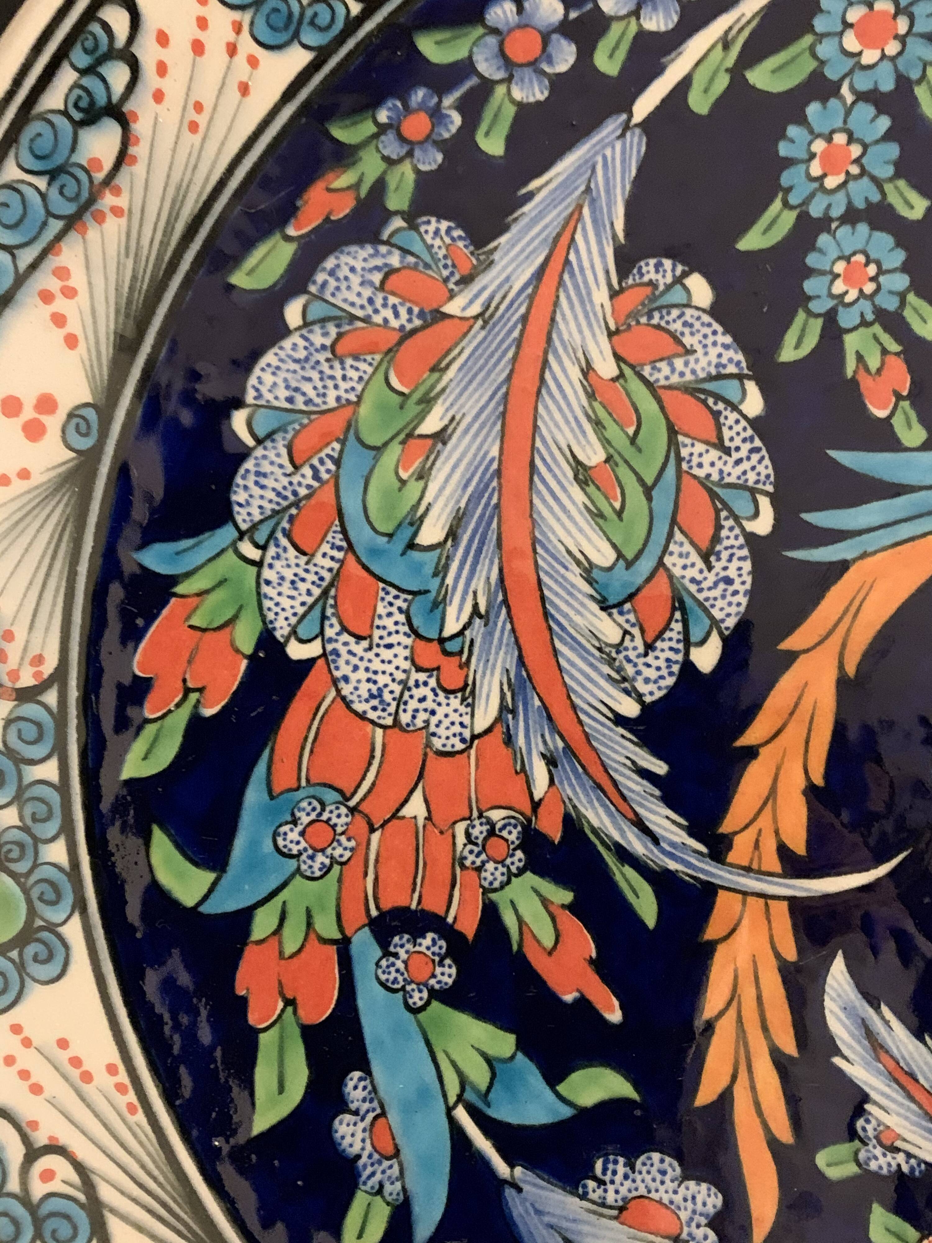 Turkish earthenware dish, coloured, handmade and signed Coskun Uzun, Kotahya, Turkey