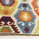 8x11 Vintage Multicolor Handmade Wool Kilim Rug, 254x348Cm