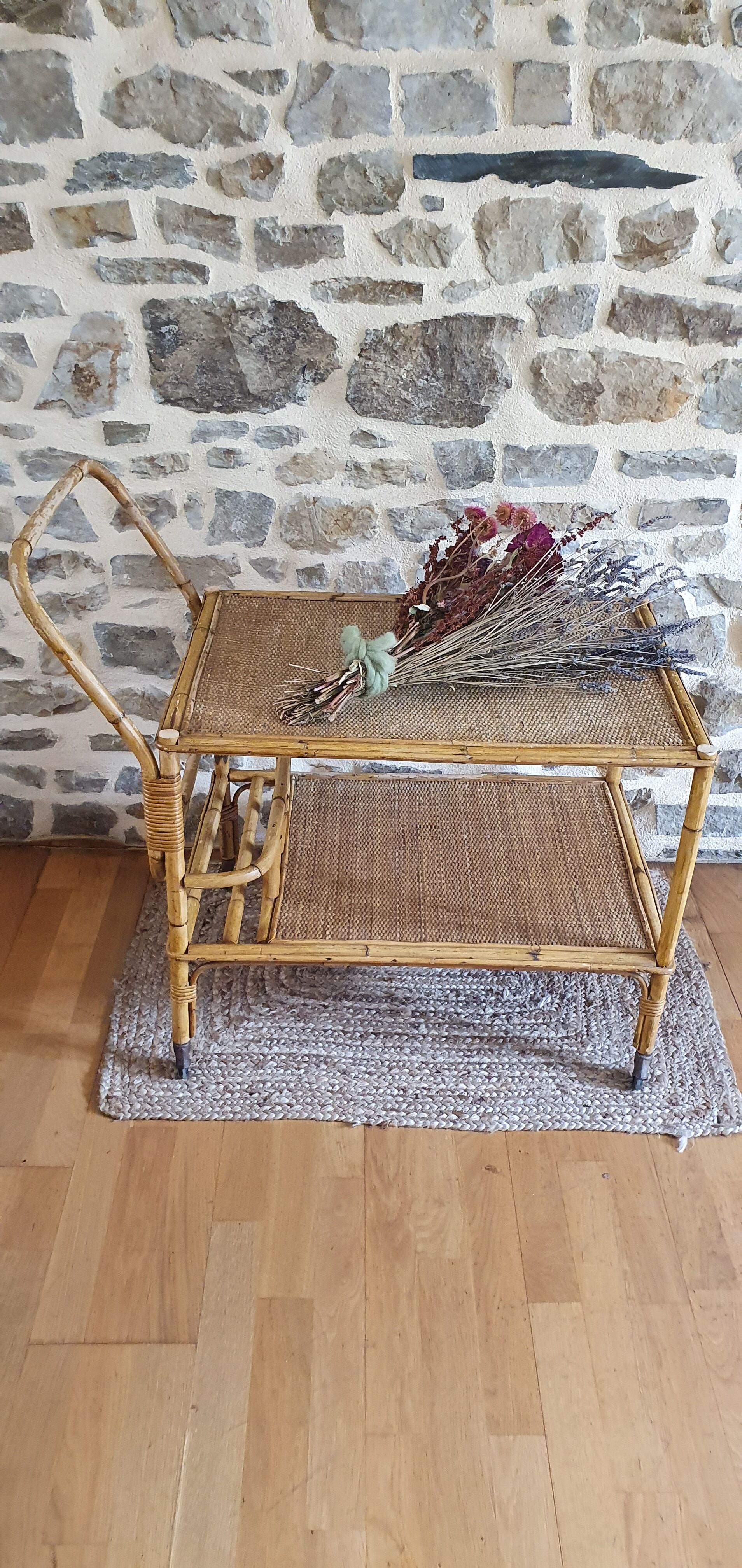 Serving table in rattan