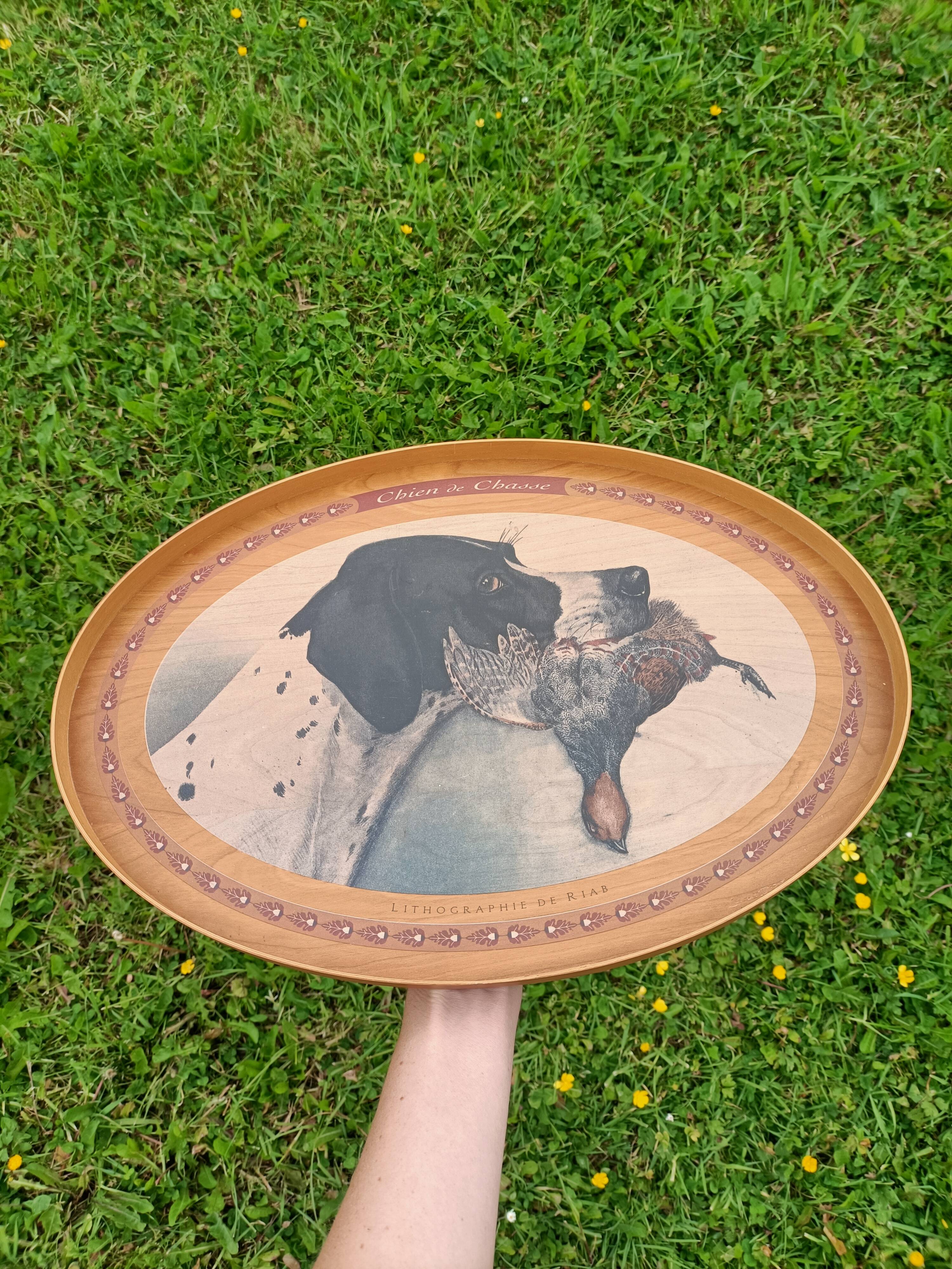 Plateau rétro Chien de Chasse Lithographie de Riab 💐