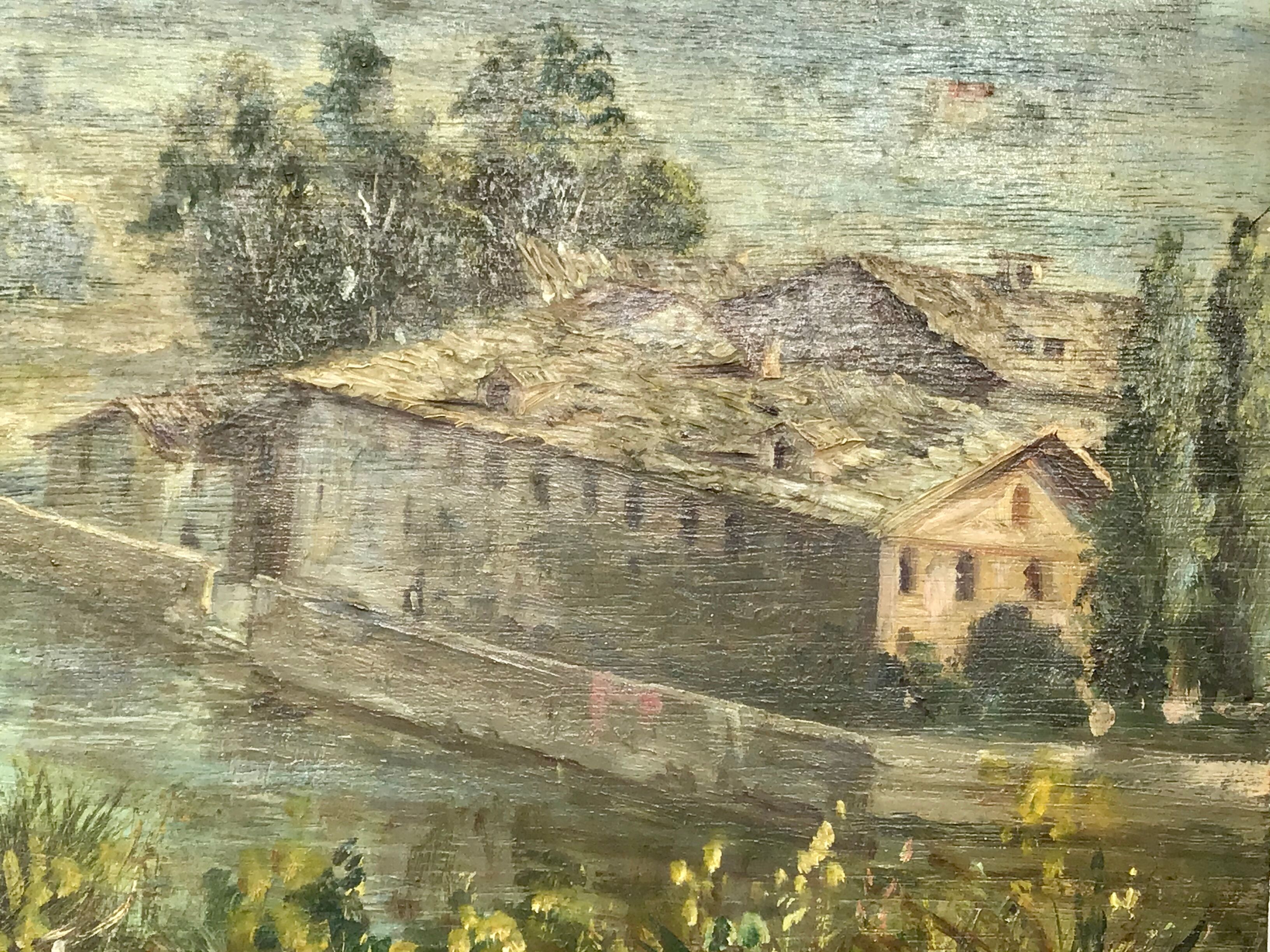Ancient painting , Swiss landscape, signed and dated 1894
