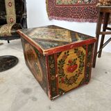 Coffre Populaire Peint Vintage Pin Massif – Art Folk Alsacien