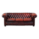 Spacious red English 2.5-seater cowhide leather chesterfield sofa