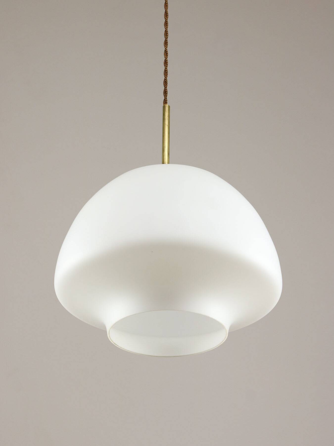 Mid-Century Modern Italian Opaline Glass and Brass Pendant Lamp