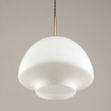Mid-Century Modern Italian Opaline Glass and Brass Pendant Lamp