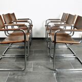 Set of six brown leather cantilever chairs Mart Stam