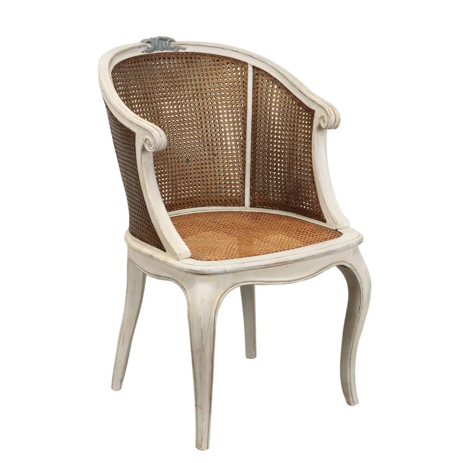 Antique Baroque-style armchair in lacquered walnut, Italy, 20th century.
