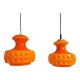 Pair of Space Age pendant lights in orange opaline, Peill & Putzler, 1970