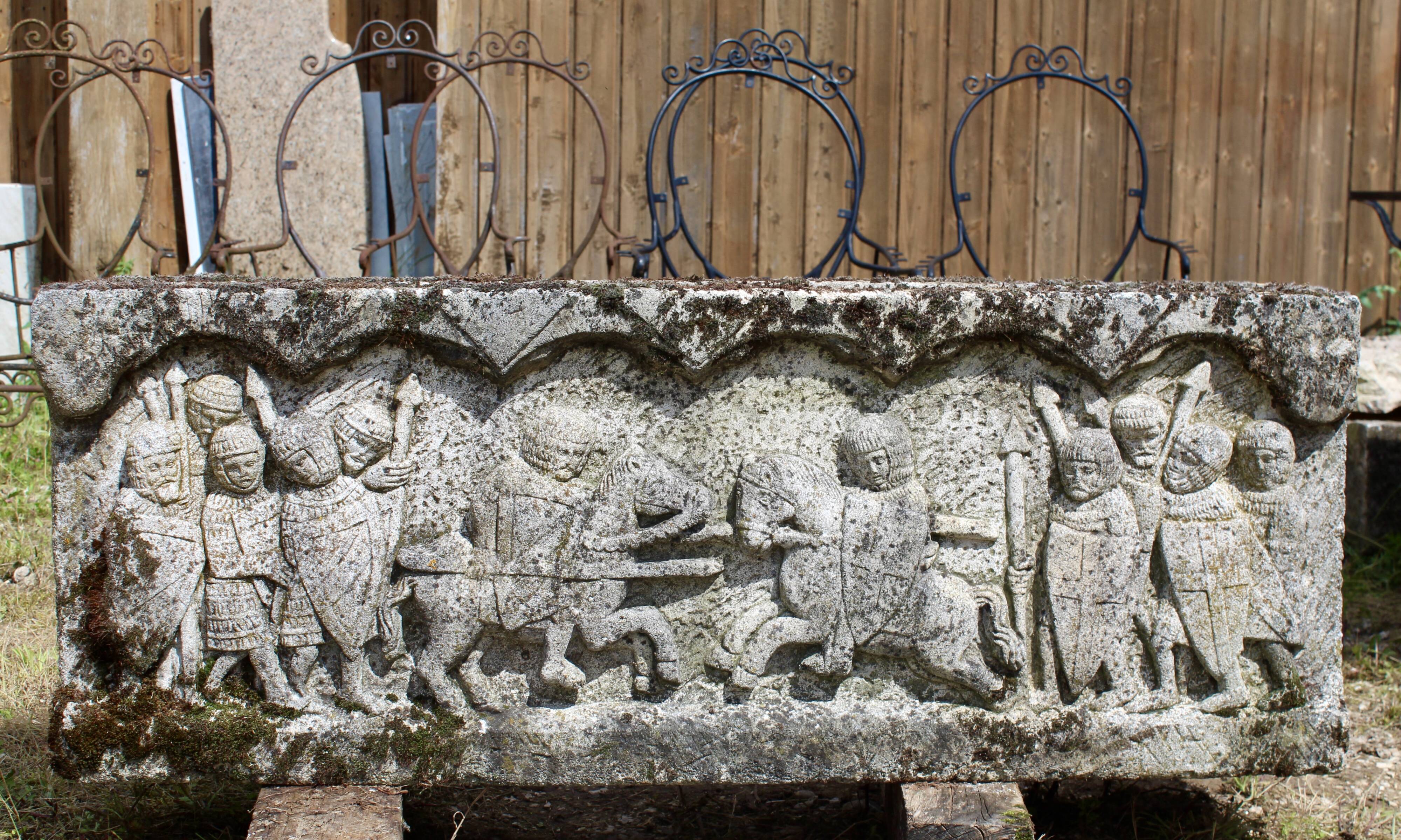 Planter with Medieval Decor in reconstituted stone