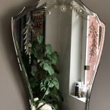 Old bevelled and engraved mirror   43x63cm