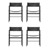 Set of 4 handcrafted stools with black leather backrest and black rubber metal.