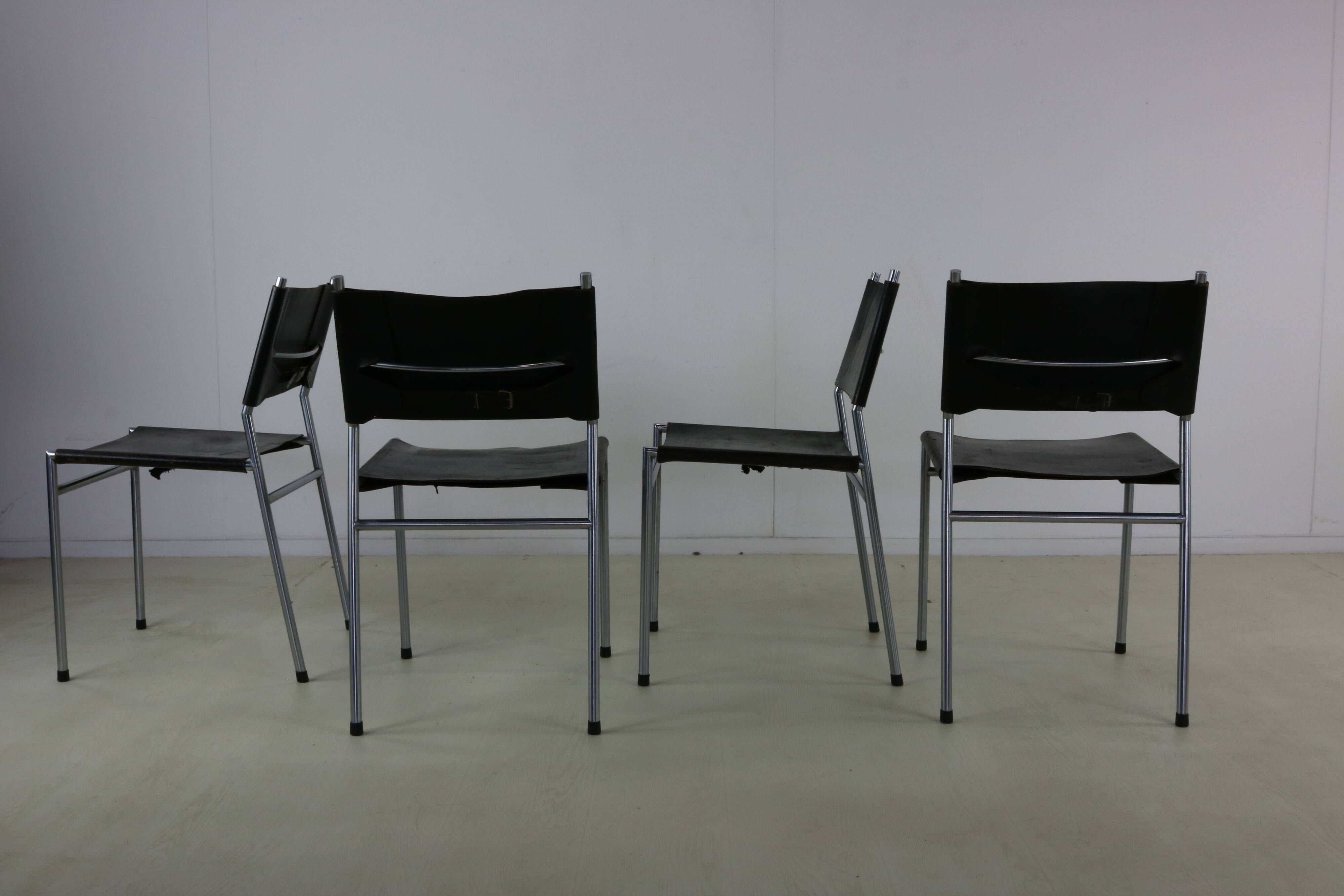 Set of four leather dining chairs by Martin Visser for Spectrum Holland