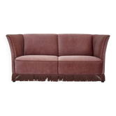 1970s, Danish 2-seater sofa, original salmon pink furniture velour.